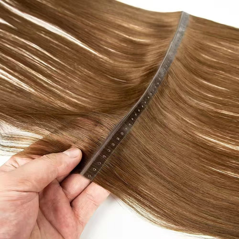 Remy Human Hair Pure Dark Straight Invisible Weft Hair Extensions (Hole PU Flat)