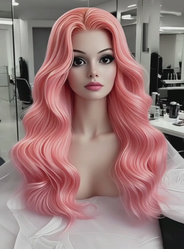 Load video: Wedoo-Remy-Human-Hair-Cosplay-Hair-Extensions-Pink-Curly-Wig-Display-2