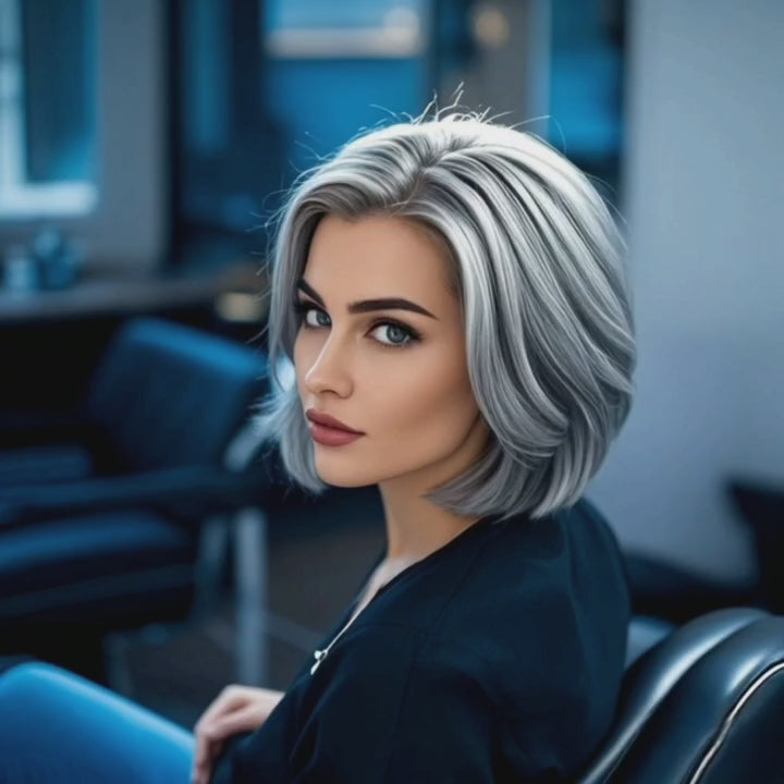 Load video: Wedoo-Remy-Human-Hair-Cosplay-Hair-Extensions-Gray-Straight-Wig-Display-Video